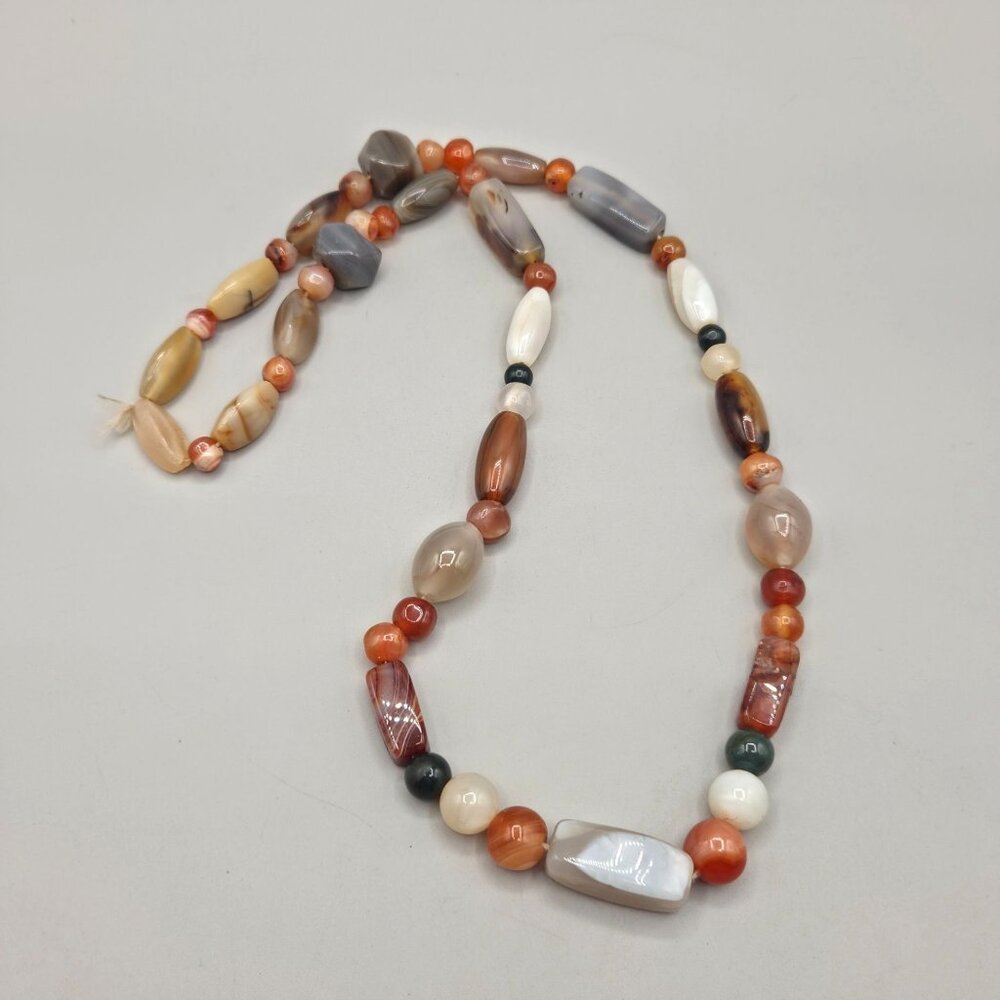 Vintage Agate Beaded Necklace Assorted Shapes Polished 30 Inches Long READ